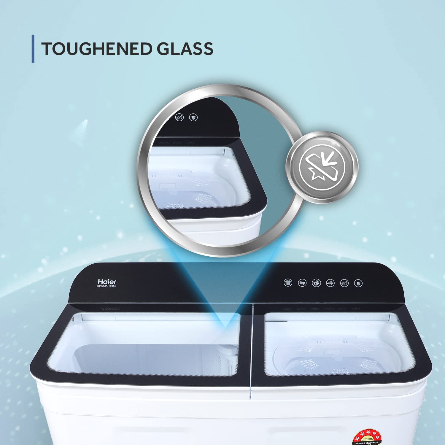 Haier 10 Kg 5 Star Anti-Bacterial Vortex Pulsator Semi Automatic Washing Machine Top Load Black (HTW100-178BK, White, Toughened Glass)