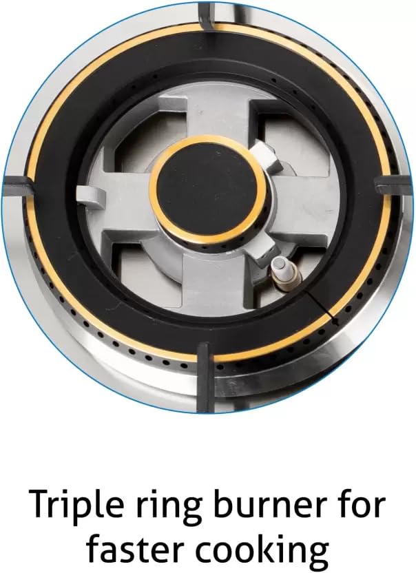 Glen 4 Burner Built In Glass Hob | Auto Ignition | 8 MM Toughened Glass | Black | Forged brass burners with double-ring flames | Warranty 2 Years Standard & 5 Years Glass |1074 SQ HT MTR
