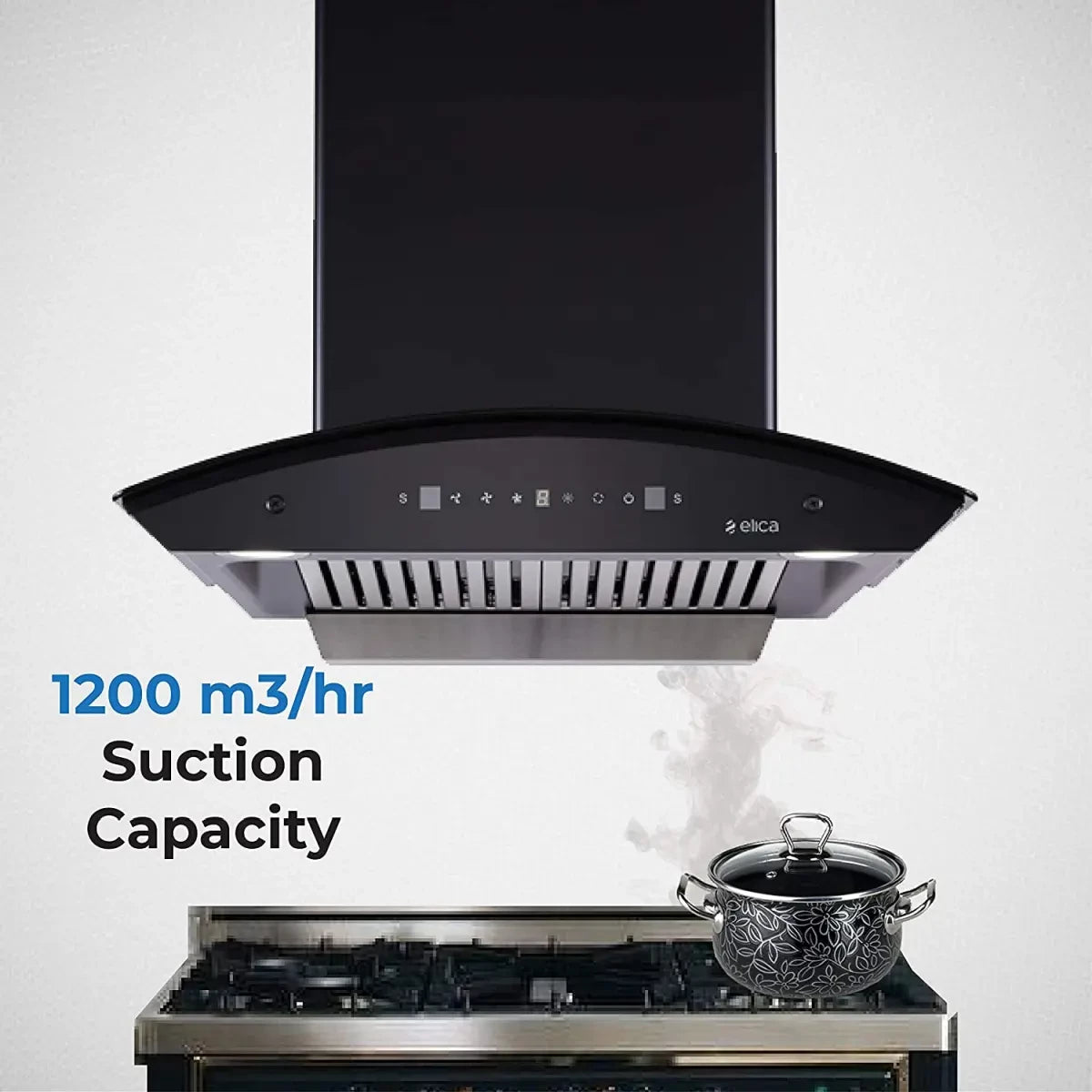 Elica Wall Mounted Auto Clean 60 cm 1200 m3/h Black Chimney ( TBC HAC TOUCH BF 60 MS NERO )