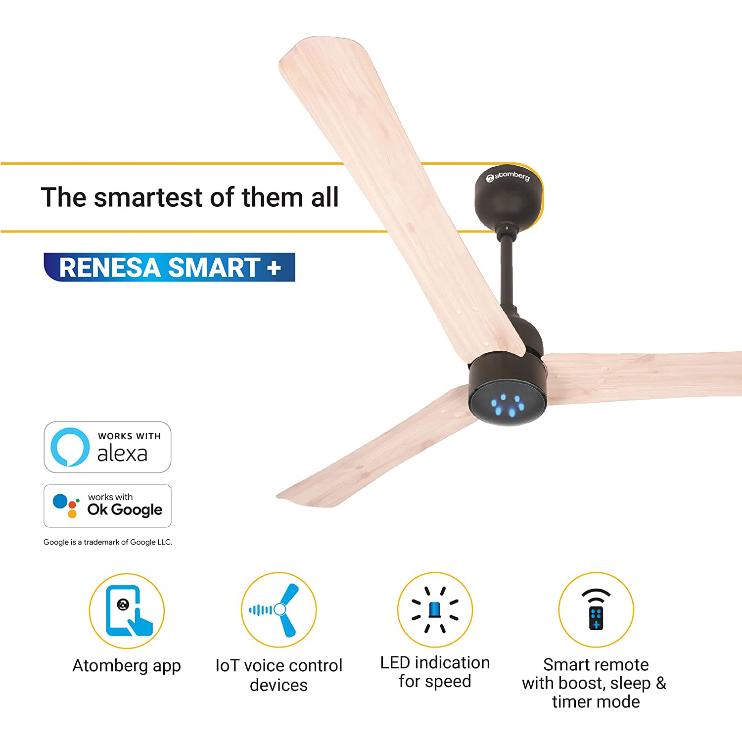 atomberg Renesa 1200mm BLDC மோட்டார் இயற்கை ஓக் மர விசிறி