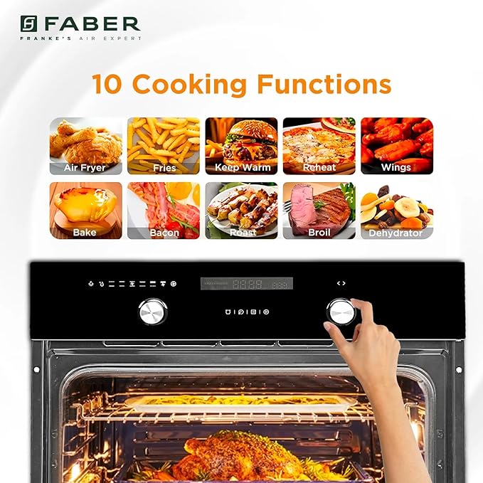 Faber 82L Built-In Microwave Oven with 10 functions | Auto Cook Menus & Auto Power Off Protection | Grill, Convection, Defrost & Combination Cooking | 1 Yr Warranty | FBIO 82L 10F BK with ART