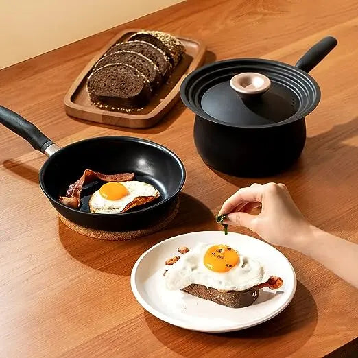 Meyer Accent Series Nonstick Stainless Steel Cookware Set Induction Base 6 Piece Matte Black