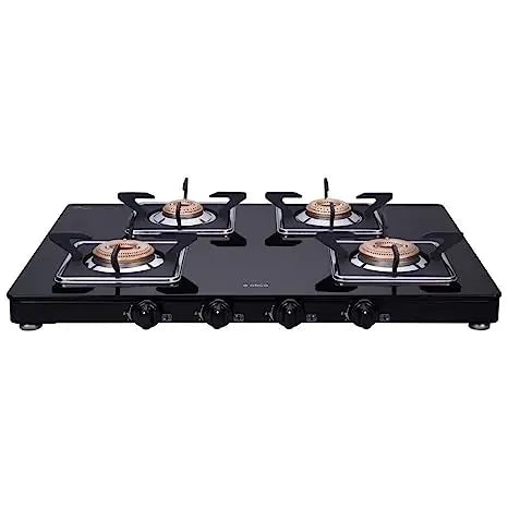 Elica Slimmest 4 Burner Gas Stove with Square Grid and Brass Burner (694 CT VETRO (SLIM LINE SPF 2J), Manual Ignition