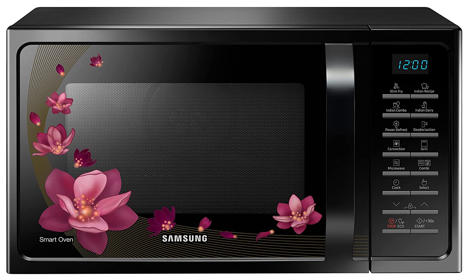 Samsung 28 L Convection Microwave Oven (MC28A5025VP/TL, Black with Magnolia Pattern, Slim Fry)