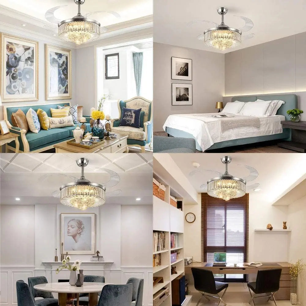 oltao Picola Silver Chandelier Fan with BLDC Motor, LED Light, Noiseless Retractable Blade, Summer/Winter mode And Remote