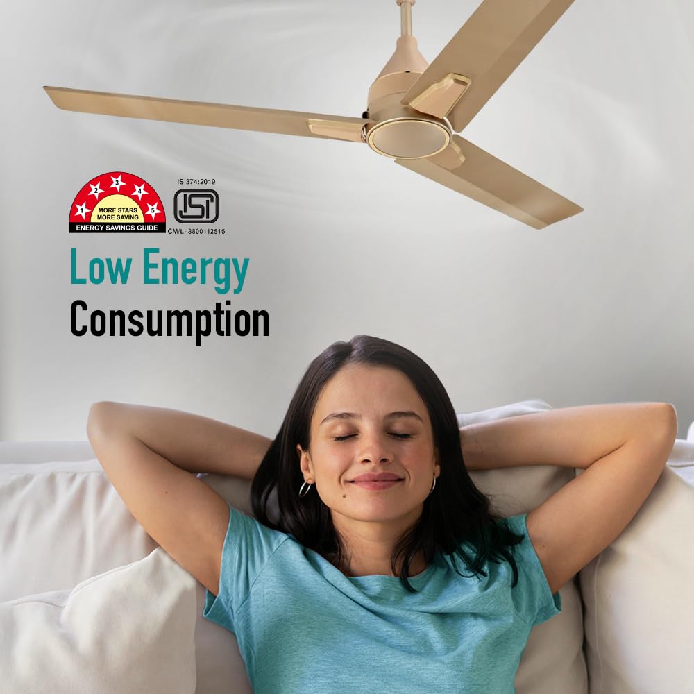 KUHL Arctis A1 1200 mm 65% Power Saving BLDC Ceiling Fan With Remote | BEE 5 Star Rated & ISI | High Air Flow | 5 Year Warranty | Gold