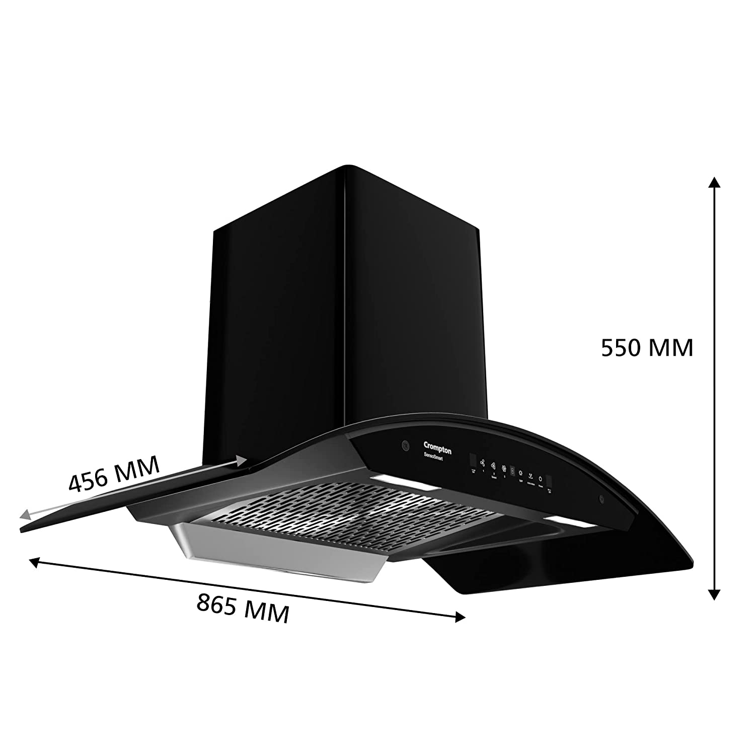 Crompton SensoSmart Curved 90cm Chimney Filterless (Black) 1360 m³/hr (CHD-SSC90FLE-MBL)