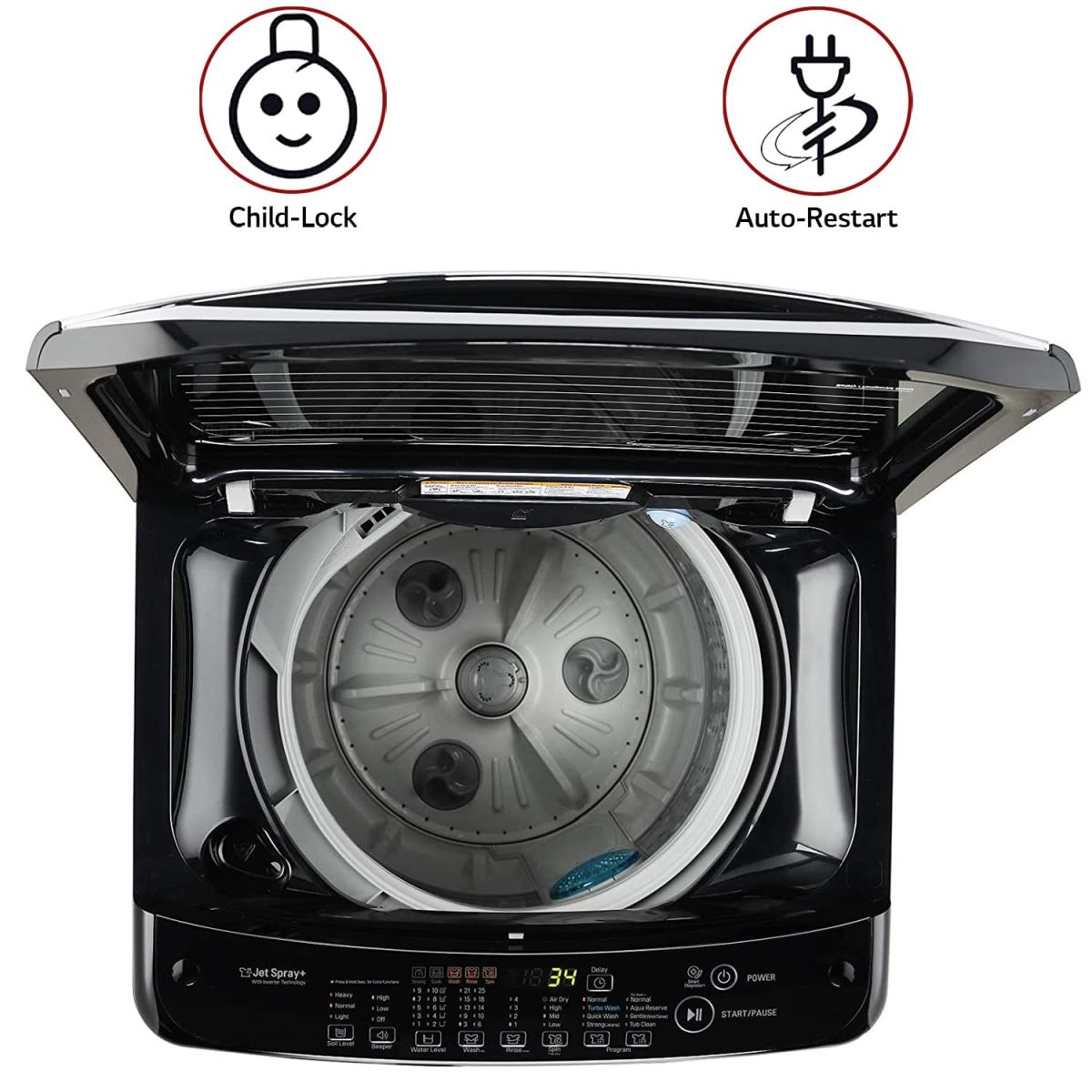 LG 8.0 Kg Inverter Fully-Automatic Top Loading Washing Machine (T80SJBK1Z, Black Knight)