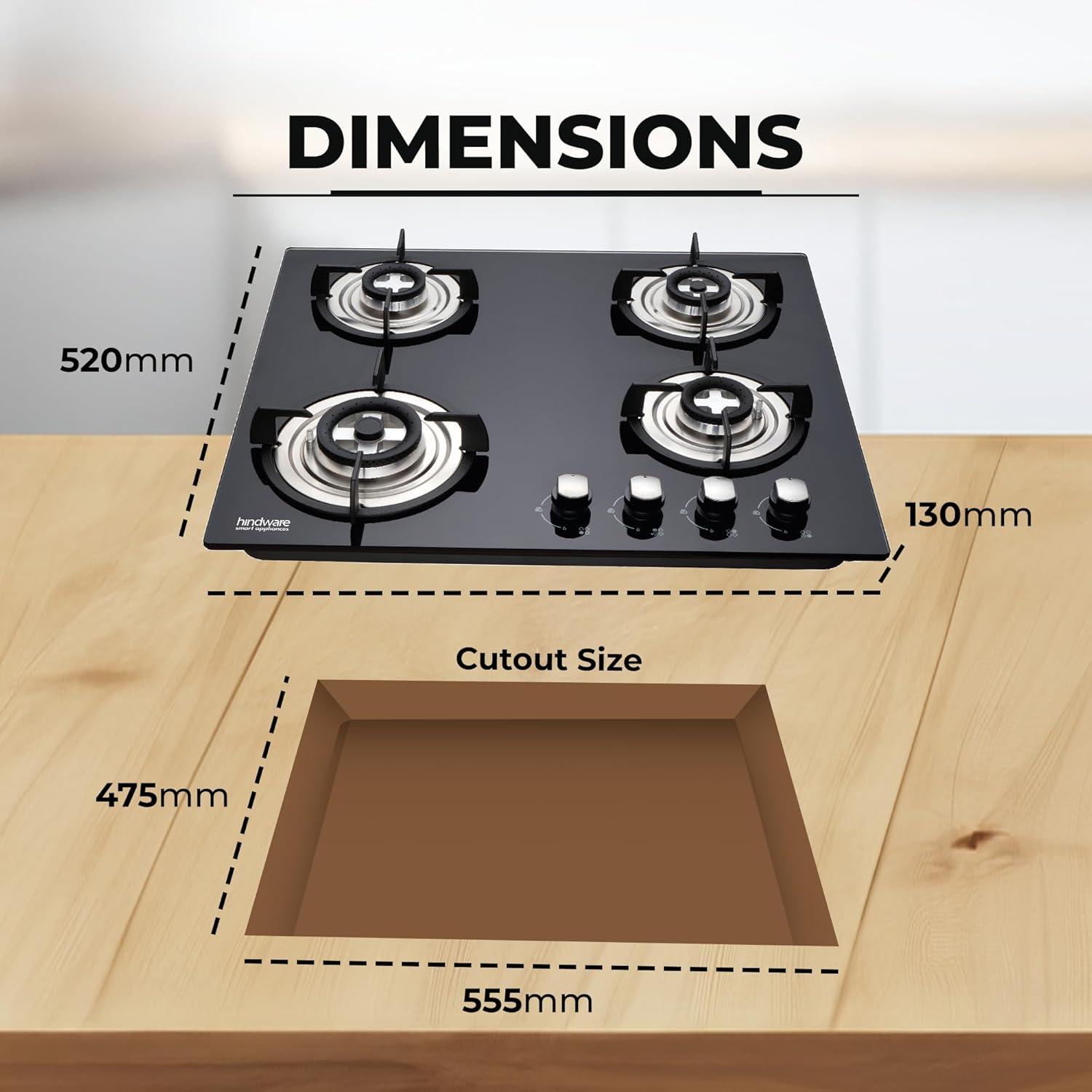Hindware Tempered Glass KA Hob Sara 4B (Black, 60 Cm)