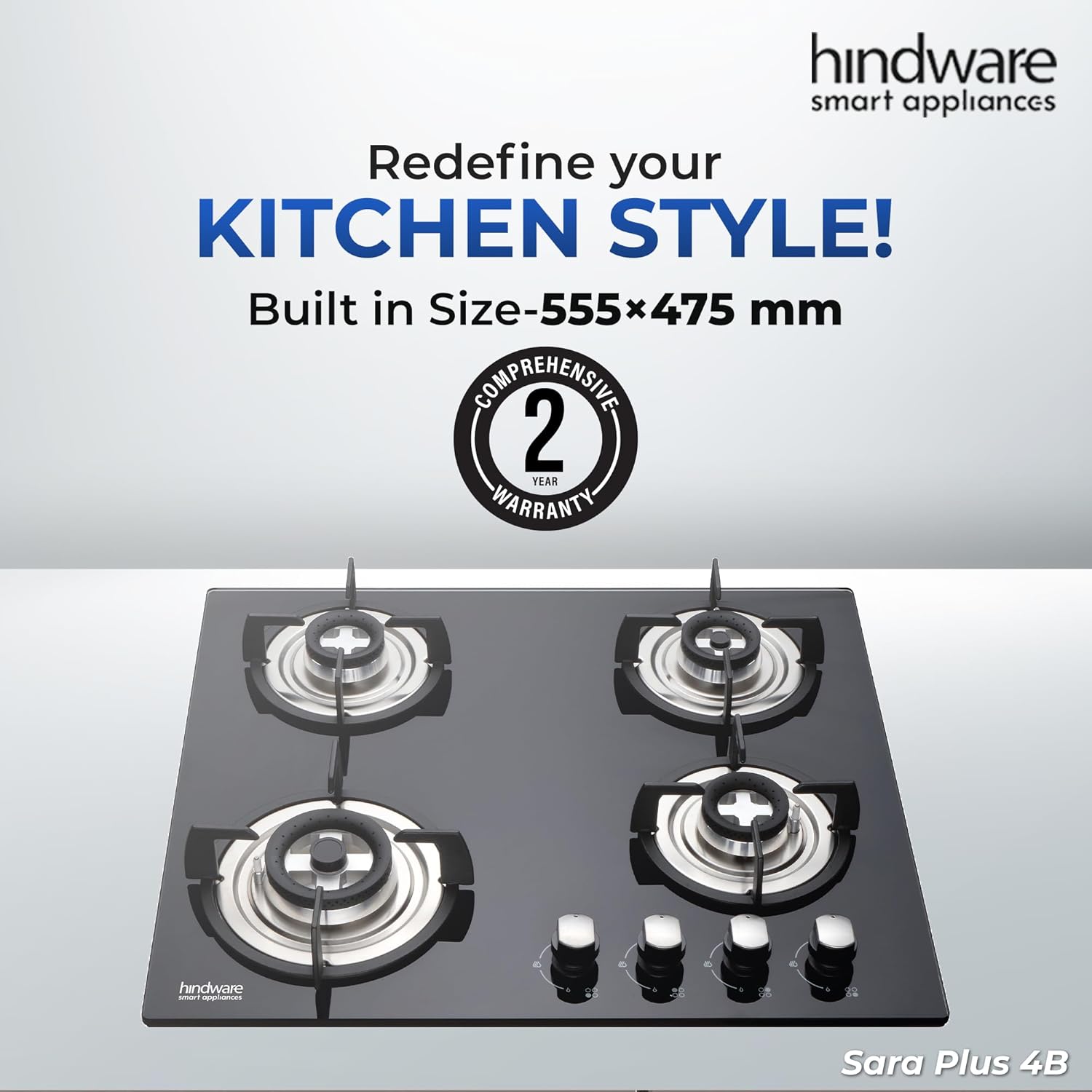 Hindware Tempered Glass KA Hob Sara 4B (Black, 60 Cm)