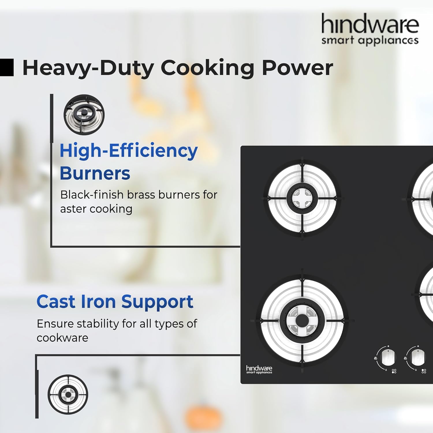 Hindware Tempered Glass KA Hob Sara 4B (Black, 60 Cm)