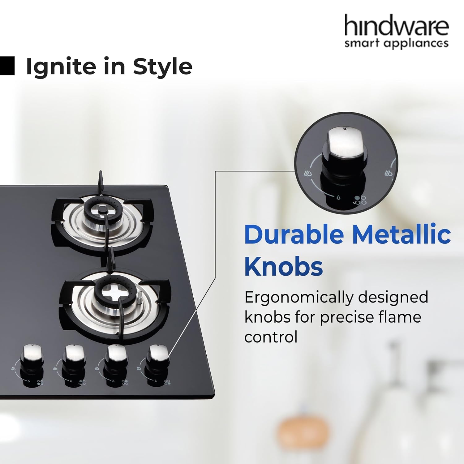 Hindware Tempered Glass KA Hob Sara 4B (Black, 60 Cm)