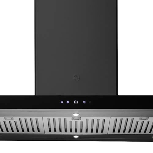 KAFF CANARY BF 90 IS B | Dual Side Touch Control | Island Chimney, Round Edges, 4 Speed Gesture Controls with Digital Display, Matte Black Finish 90cm