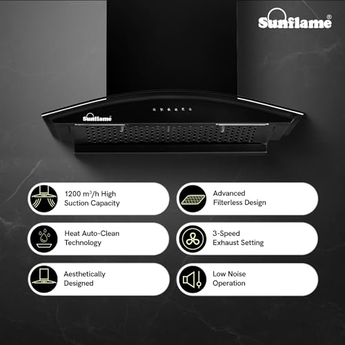 Sunflame Lamia 60 FL HAC Filterless Auto-Clean Kitchen Chimney| 60 cm | 1200 m³/h High Suction | Push Button Control| 1-Year Comprehensive and 5-Year Motor Coverage