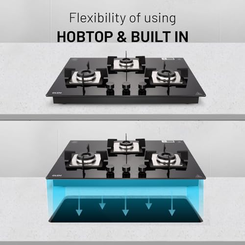 Glen 3 Burner Built In Glass Hob | Auto Ignition | 8 MM Toughened Glass | Black |Italian Burner with Double Ring Flame| |Warranty 2 Years Standard & 5 Years Glass |1073 SQ HT IN 70