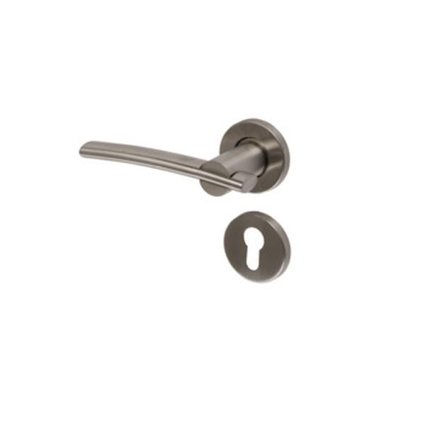 hafele Stainless Steel Matt Finish Solid A Lever Handle On Rose With Europrofile Cylinder Escutcheon 903.92.626