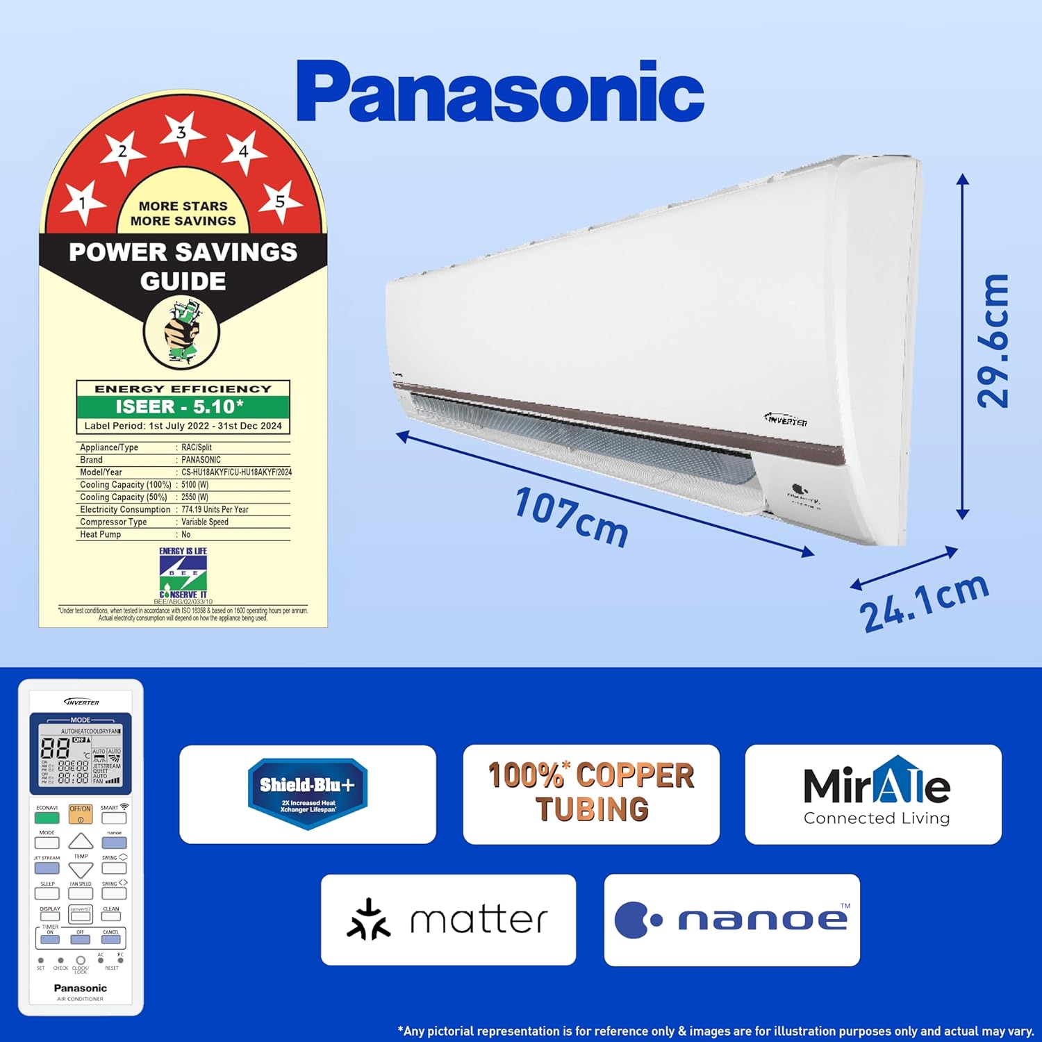 Panasonic 1.5T 5 Star Wi-Fi Inverter Smart Split AC CS/CU-HU18AKYF