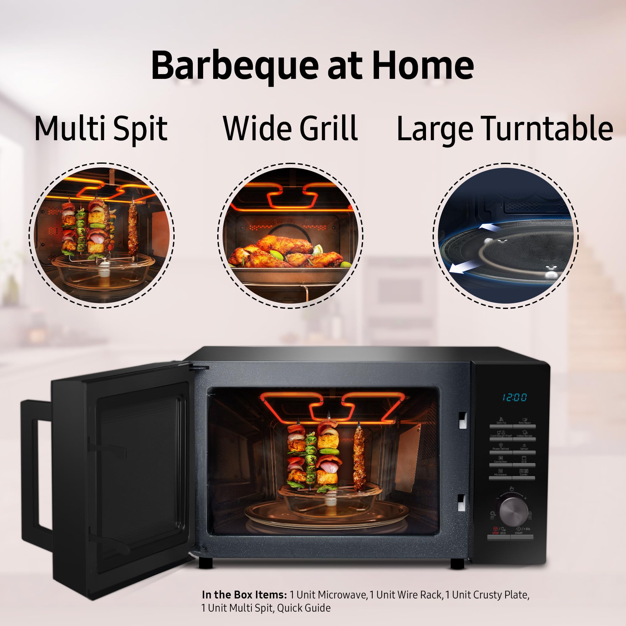Samsung 28 L Slim Fry, Sensor Cook and Multi Split Convection Microwave Oven (MC28A5145VR/TL, Black and Pattern, 10 Yr warranty, Gift for Every Occasion)