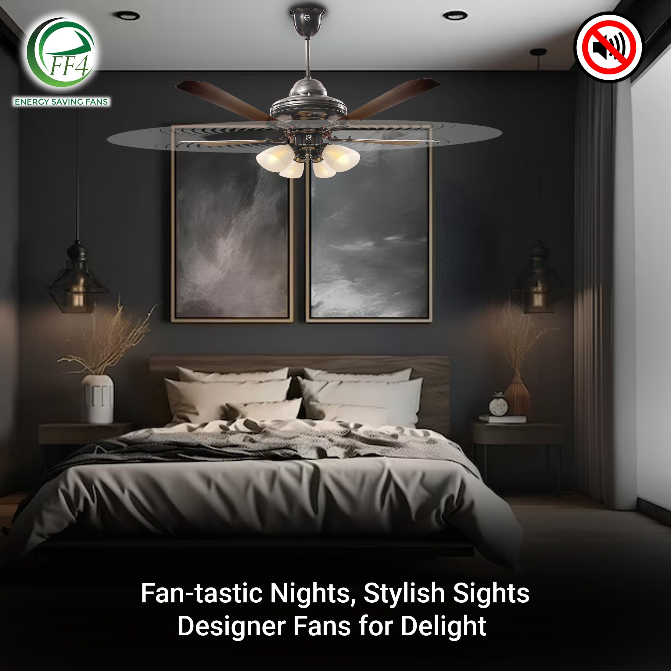 eFF4 Atom 1200 mm 4 Blade 4 Star power Saving Ceiling fan with BLDC Motor | Remote control | Decorative Fan with Lights | High Air Flow (Darkwood)