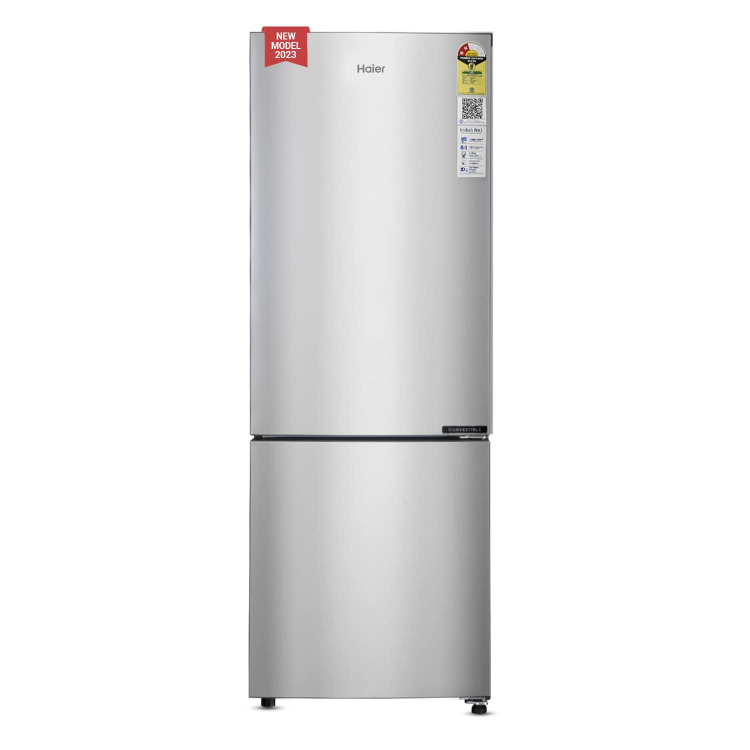 Haier 237L 2 Star Frost Free Double Door Bottom Mount Refrigerator (HEB-242GS-P, Moon Silver,Convertible)