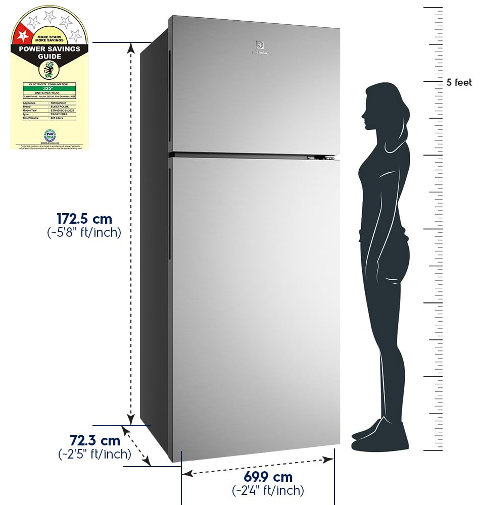 Electrolux ETM4302C-S 431L Double Door Fridge - Brush Neutral Steel: Sleek and Spacious Cooling Solution