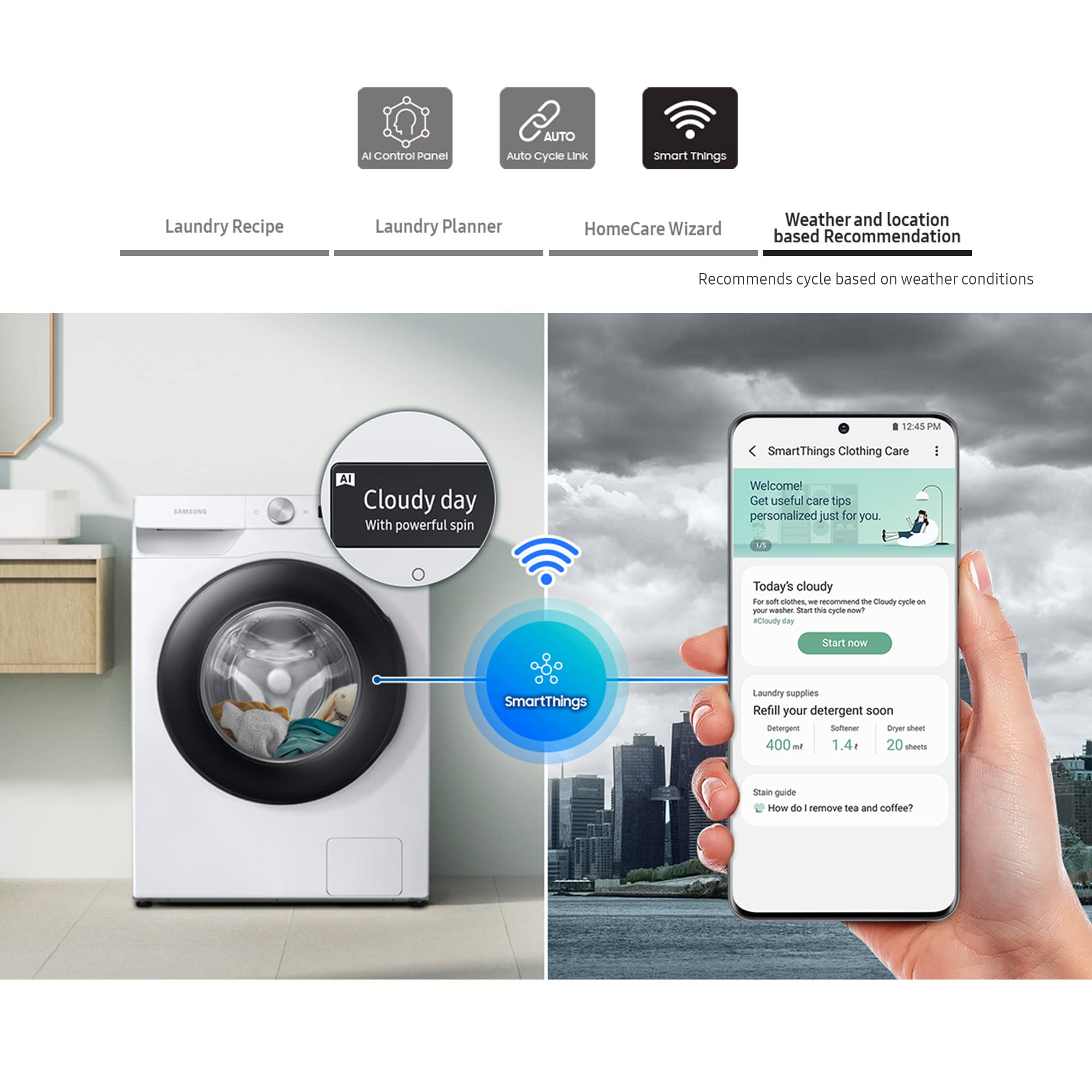 Samsung 9 Kg 5 Star Wi-Fi Inverter Fully-Automatic Front Loading Washing Machine Appliance (WW90T504DAB1TL, Black Caviar, In-Built Heater)
