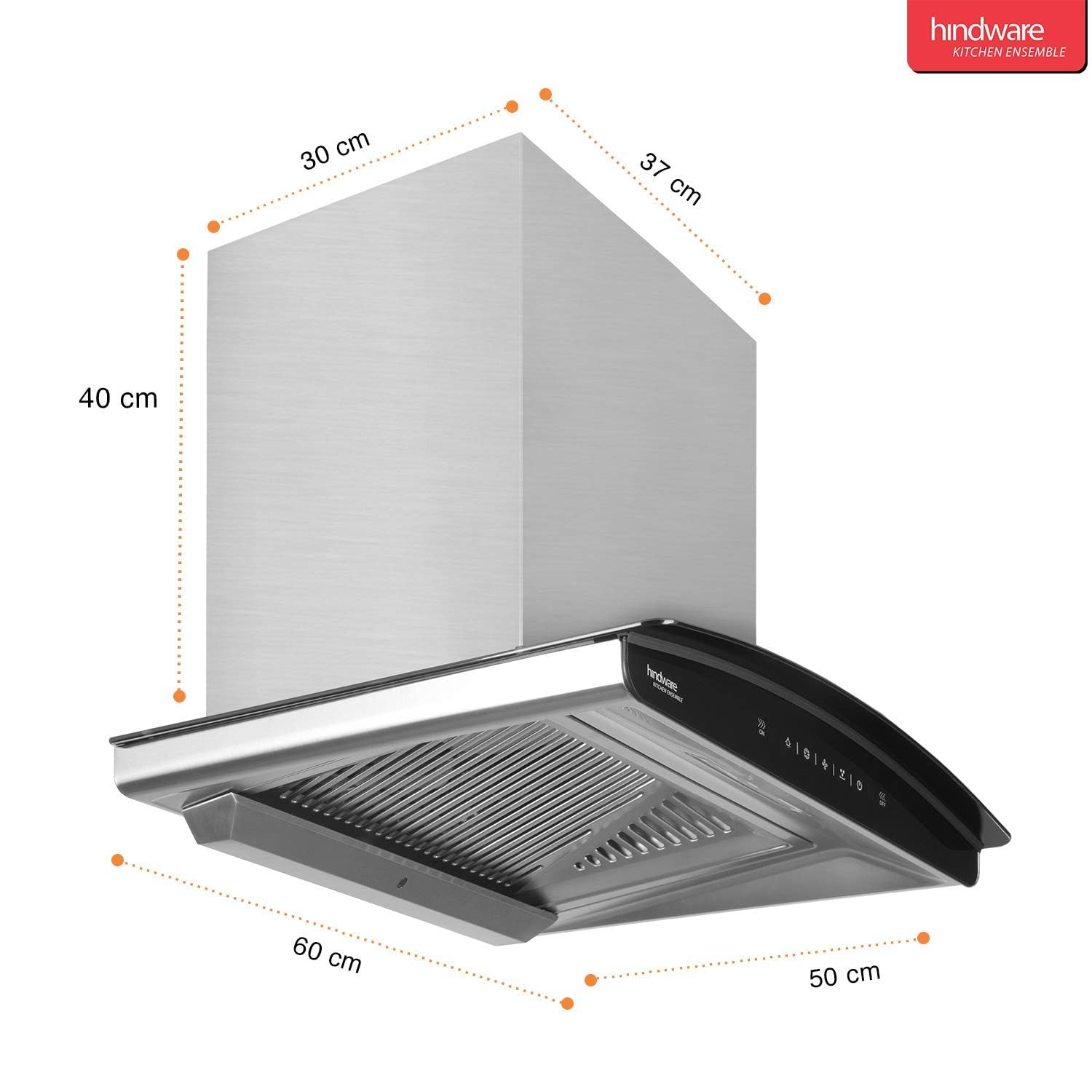 Hindware Nadia 60 cm 1200 m3/hr Filterless Auto-Clean Kitchen Chimney with MS and Touch Control (Inox, C100218)