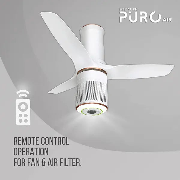 Havells Stealth Puro Air 1250mm Ceiling Fan with Air Purifier & Remote Control Peral White LT Copper