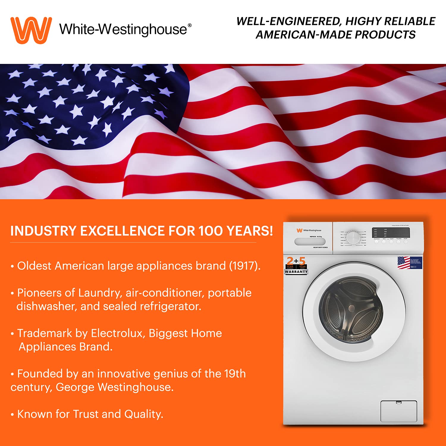 White Westinghouse 10.5kg Ultra Smart dry Fully Automatic Front Load with In-Built Heater Washing Machine, Large (HDF1050/ WHITE/In Built Heater)