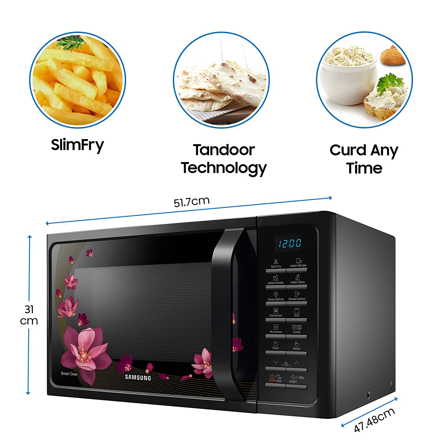 Samsung 28 L Convection Microwave Oven (MC28A5025VP/TL, Black with Magnolia Pattern, Slim Fry)
