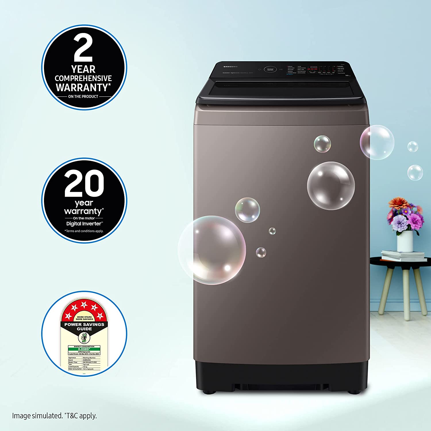 Samsung 10 Kg '5 star Ecobubble™ Wi-Fi Inverter Fully Automatic Top Load Washing Machine (WA10BG4686BRTL, Rose Brown), Bubble Storm & Super Speed technology