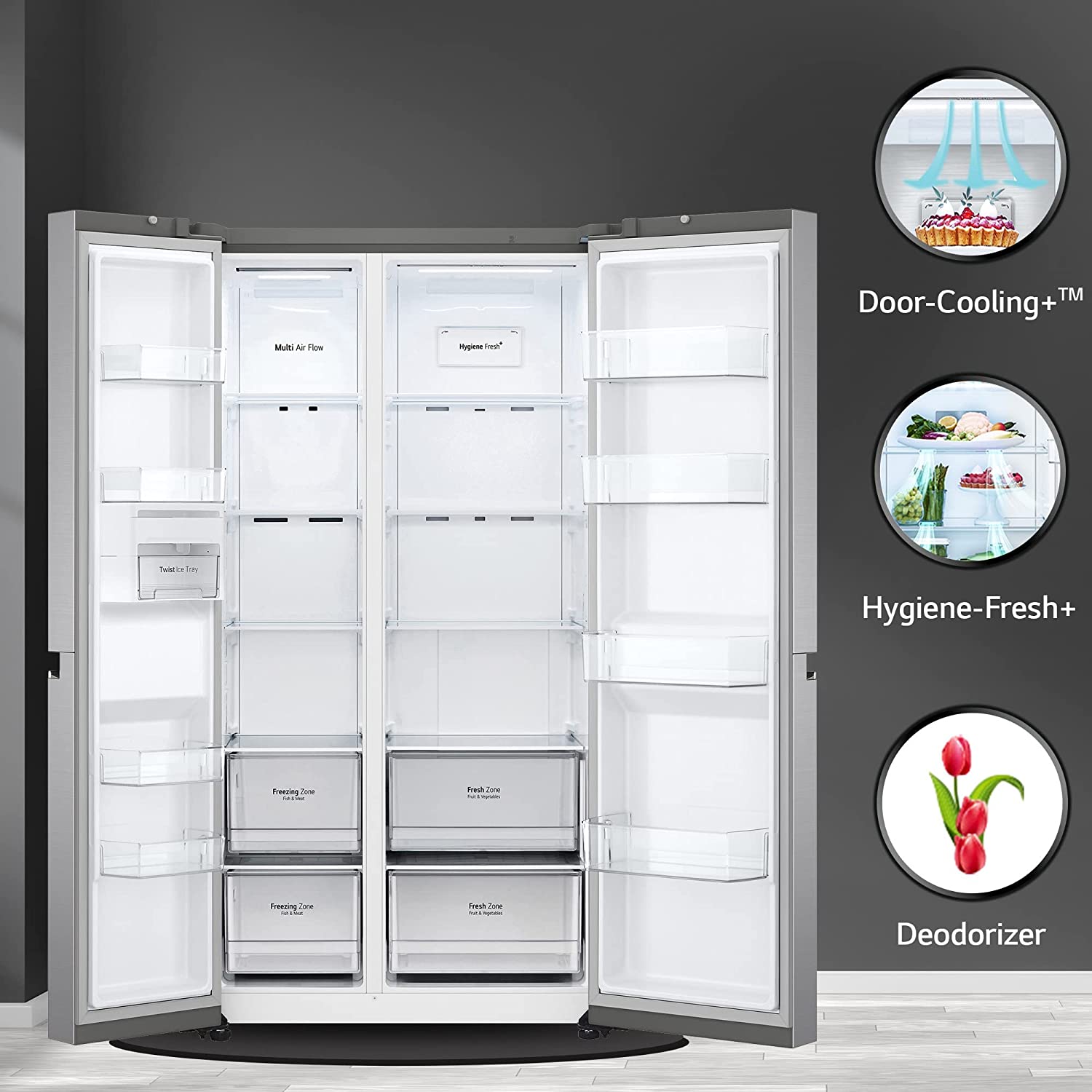 LG 694 L Frost-Free Smart Inverter Compressor Side-By-Side Refrigerator (GC-B257SLUV, Platinum Silver III, DoorCooling+, Hygiene Fresh+, Express Freeze, 2022 Model)