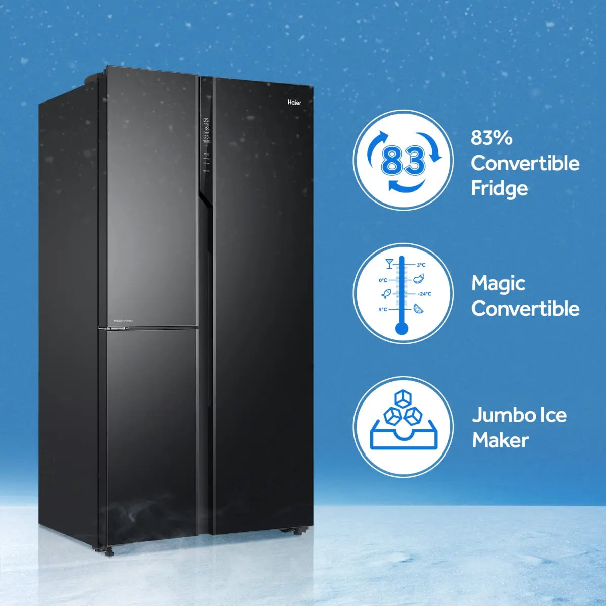 Haier 628 L Triple Door Side By Side Refrigerators, Expert Inverter Technology (HRT-683KS, Black Steel, Magic Convertible, Made In India)