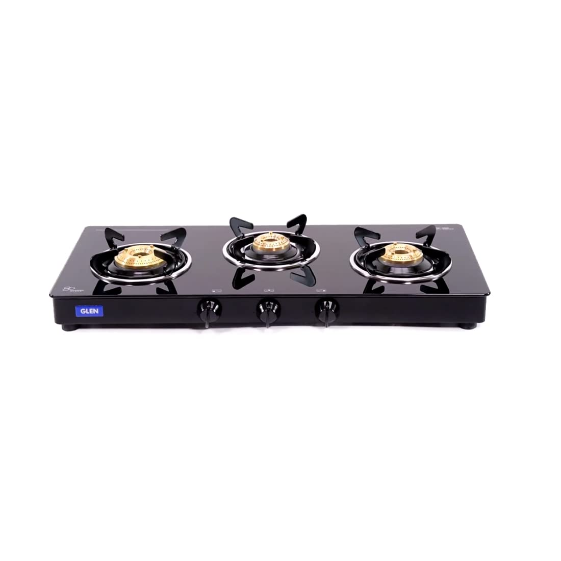 Glen 3 Burner Toughened Glass Top | LPG Gas Stoves with Fuel Efficient Brass Burners | Black | ISI Certified| Fixed Stainless Steel Drip Trays | 1033 GT BB BL (Auto Ignition)
