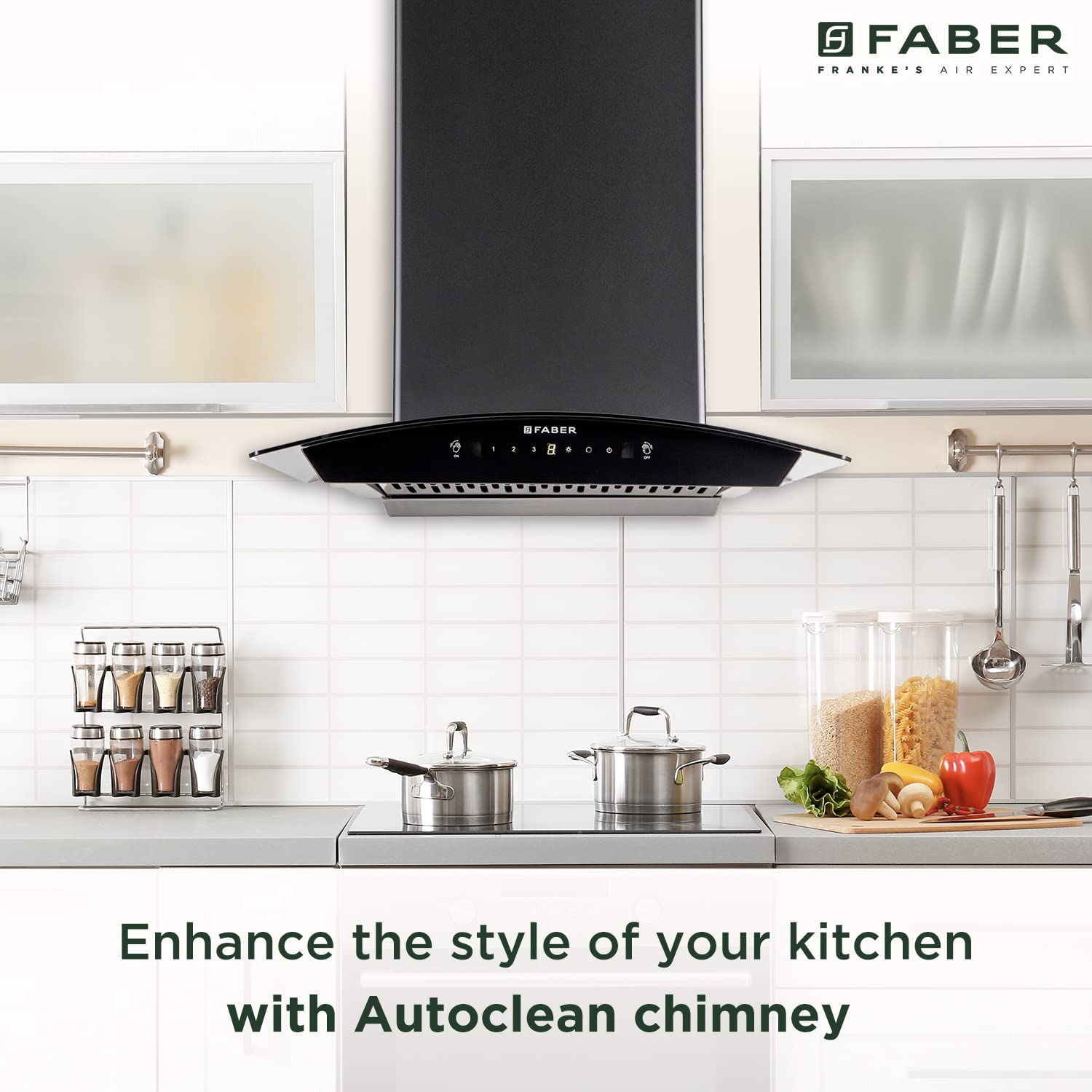 Faber 60cm 1200 m3/hr, Autoclean Filterless Chimney Made in India (HOOD POLO IN HC SC BK 60, Touch & Gesture Control, Black)