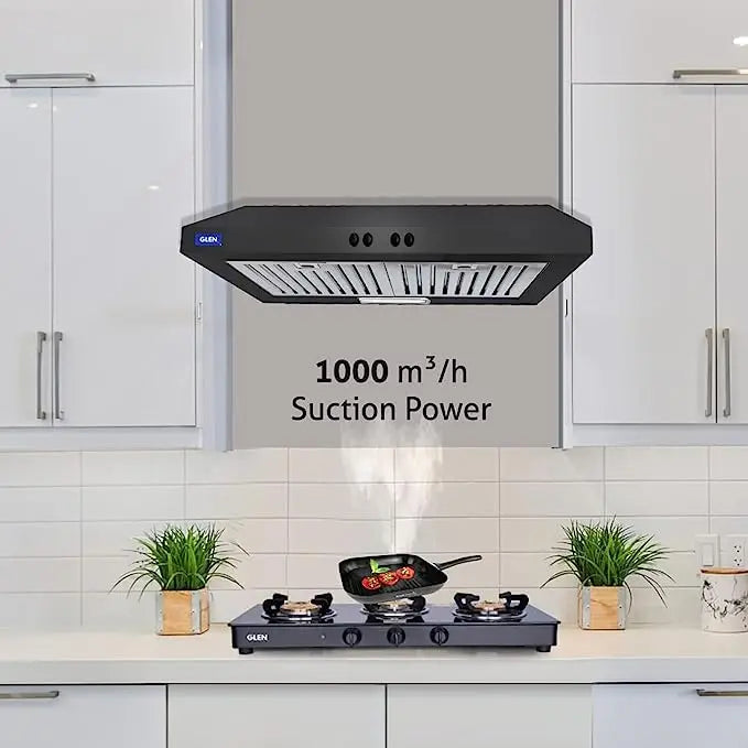 Glen 60 cm 1000 m3/hr Straight Line Chimney Baffle Filters Push buttons (6000 Junior, Black)
