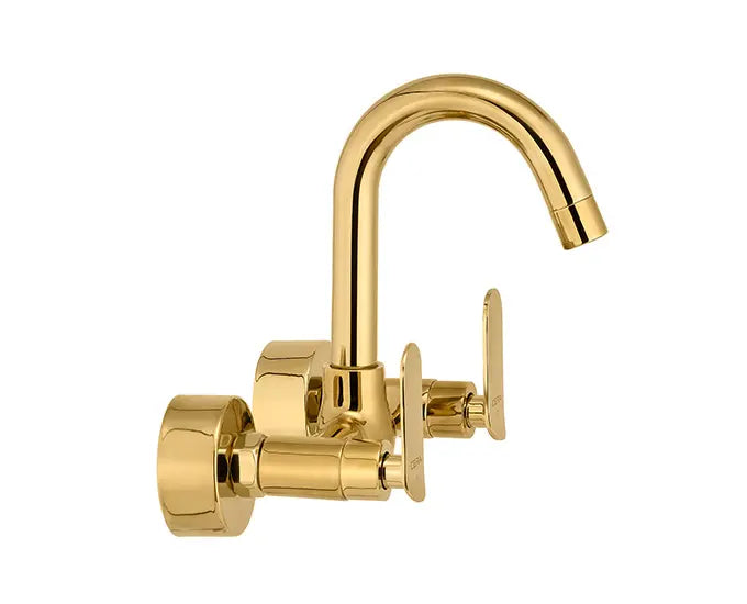Cera F1018501FG Lustre Brooklyn French Gold Finish Quarter Turn Wall Mounted Sink Mixer With 150 mm (6") Long Swivel Spout, Connecting Legs And Wall Flanges