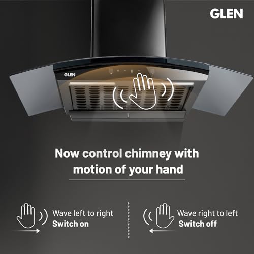 GLEN 90 cm 1500m3/hr Auto-Clean Filterless Curved Glass Kitchen Chimney With Motion Sensor+Touch Controls (Senza Turbo Black)
