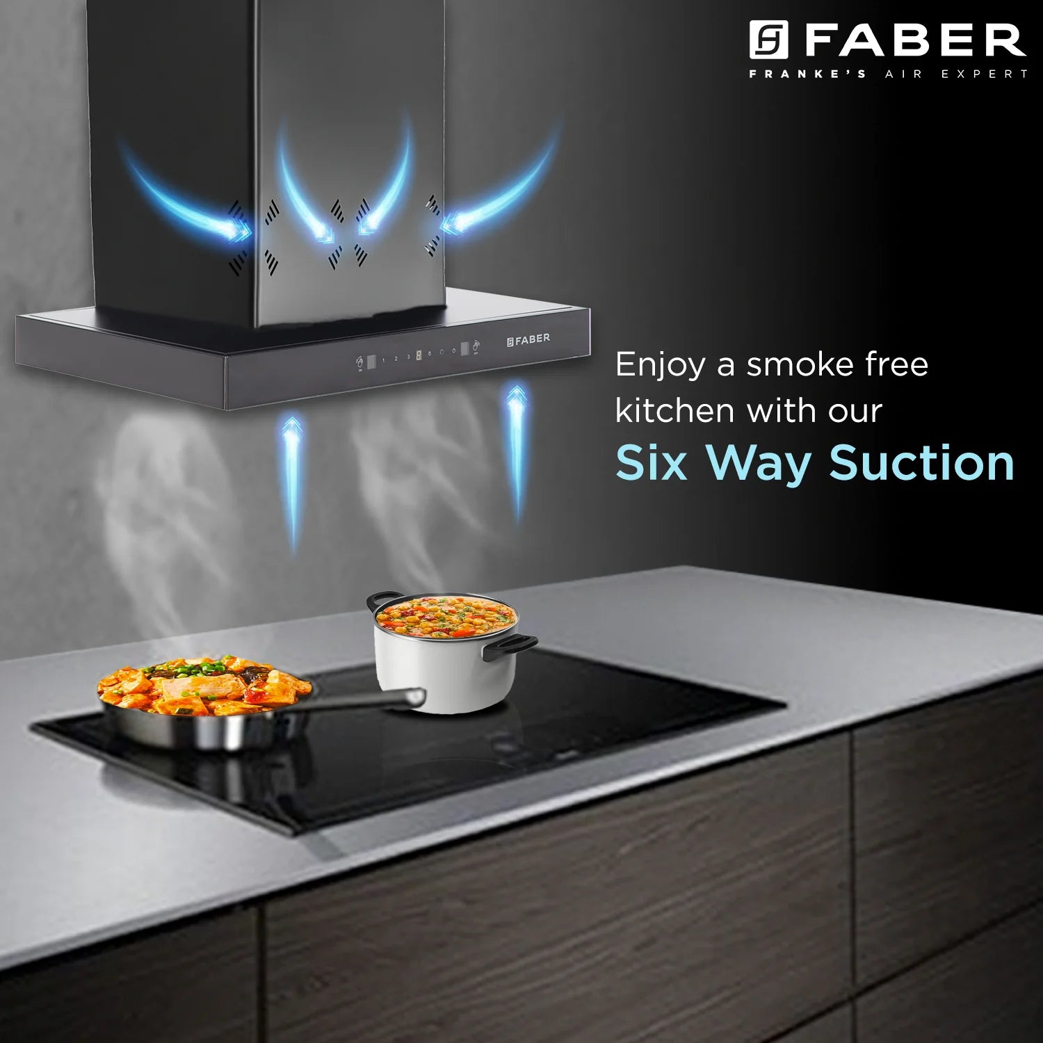 Faber 60 Cm Filterless Kitchen Chimney - HOOD CYGNUS IN 3D HC SC FL BK