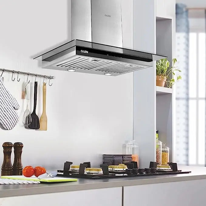 Glen 60 cm 1000 m3/hr Glass Wall Mount Kitchen Chimney Touch Controls Baffle Filters (6062 SX TS, Silver)