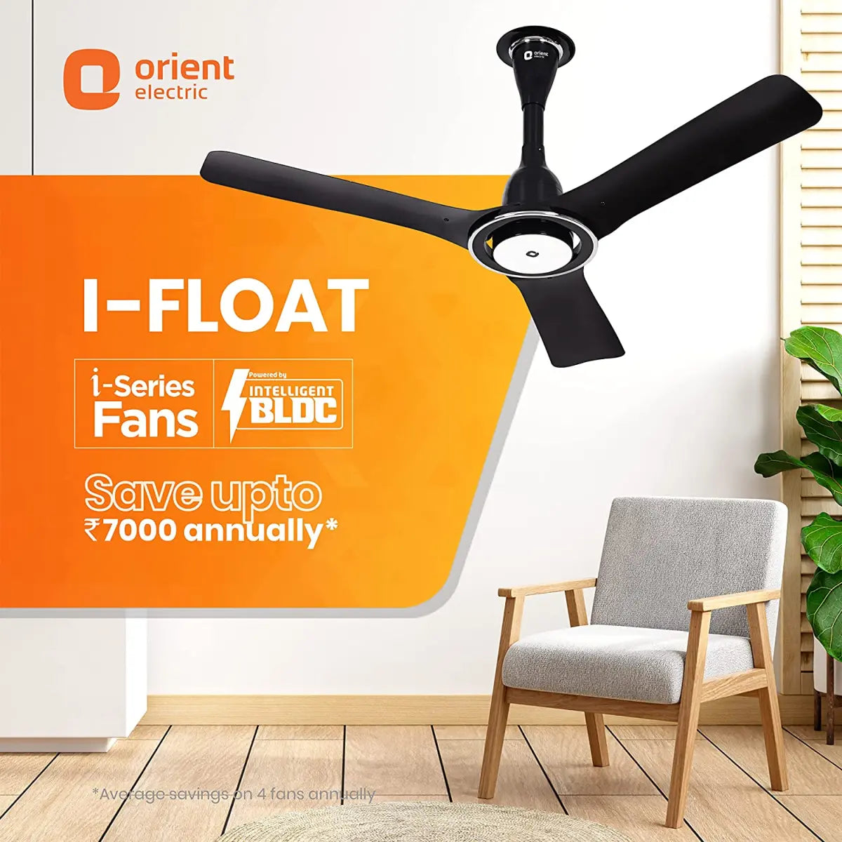 Orient Electric I Float 1200mm 32W Intelligent BLDC Ceiling Fan (Black)