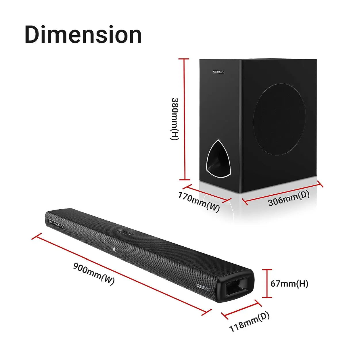 ZEBRONICS Zeb-JUKEBAR 9001 PRO Dolby, 120W Multimedia soundbar with subwoofer Supporting Bluetooth, HDMI(ARC), Optical Input, AUX,USB, Dolby Digital Plus and Remote Control (Black)