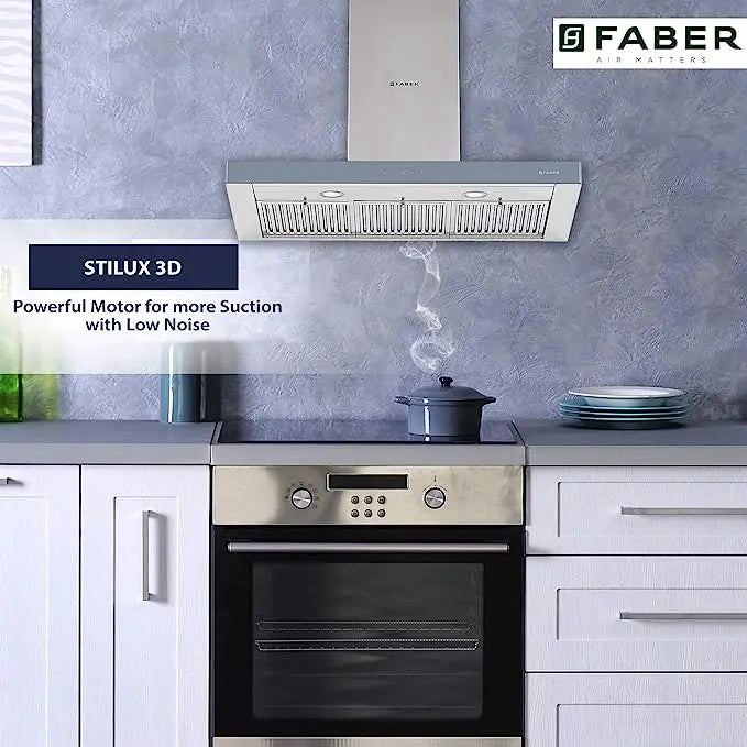 Faber 90 Cm 3 Way Silent Suction Chimney, 1095 m3/hr (Stilux 3D T2S2 TC LTW 90, 3 Baffle Filters, Touch Control, Stainless Steel)