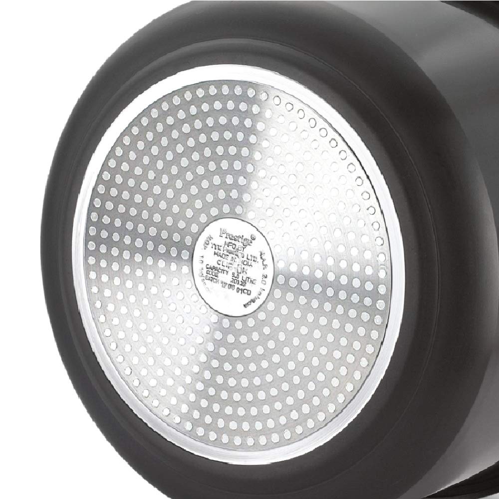 Prestige Clip On Aluminium Pressure Cooker with Glass Lid, 3 Litres, 2-Pieces, Charcoal Black