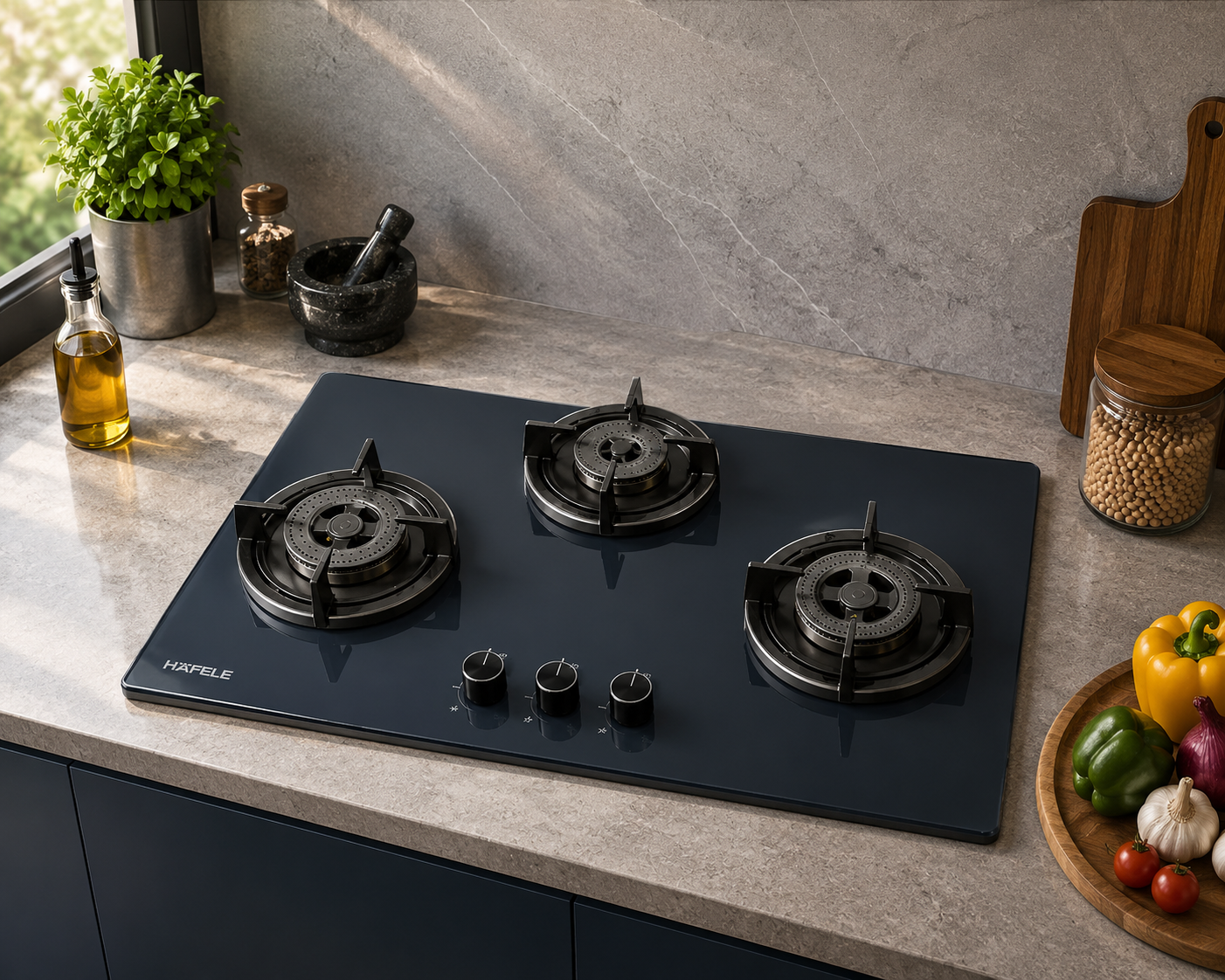 Hafele KALLISTO 378 78cm 3 Burner Built-in Gas Hob | Shadowstone Finish