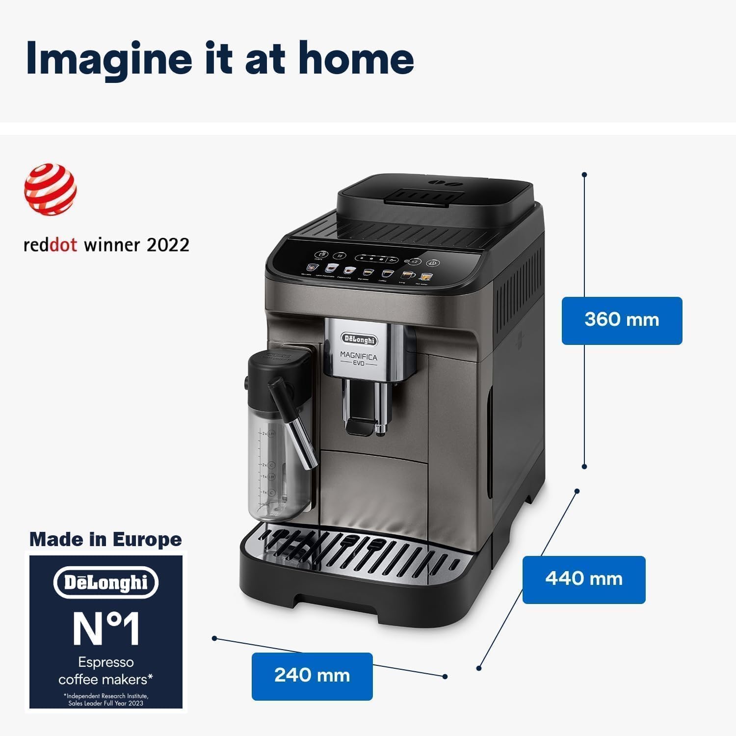 DeLonghi Ecam290.81 Magnifica Evo|Bean To Cup Coffee Machine|7 One-Touch Recipes|15 Bar|1450 W|Demo & Installation (Titanium Black)