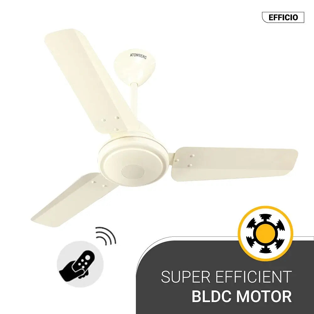 atomberg Efficio 900mm BLDC Motor 5 Star Rated Ceiling Fans for Home with Remote Control (ivory)