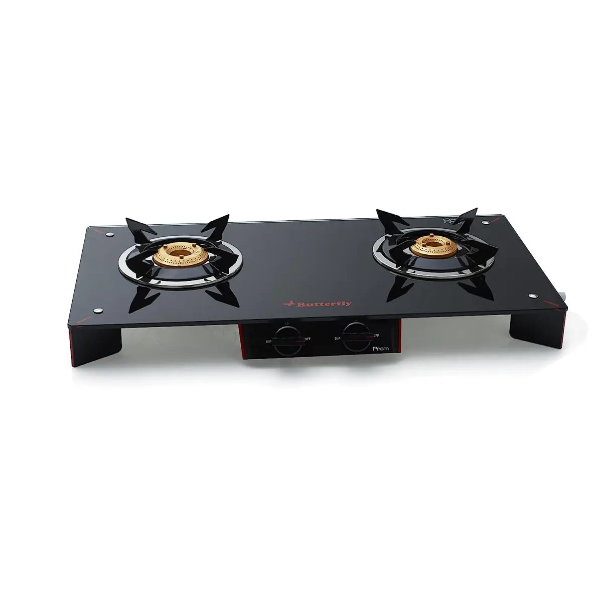 Butterfly Prism Glass 2 Burner Gas Stove, Black/Red