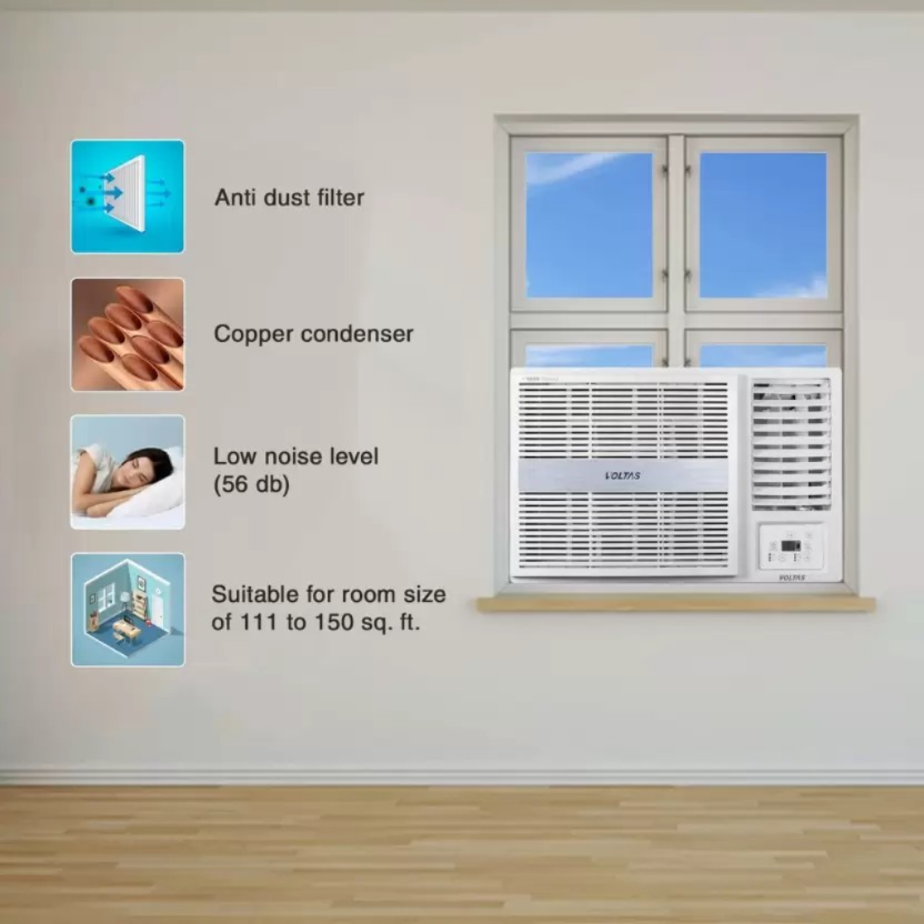 Voltas 1.5 Ton 3 Star Window AC - White (183 Vectra Pearl(4011475), Copper Condenser)