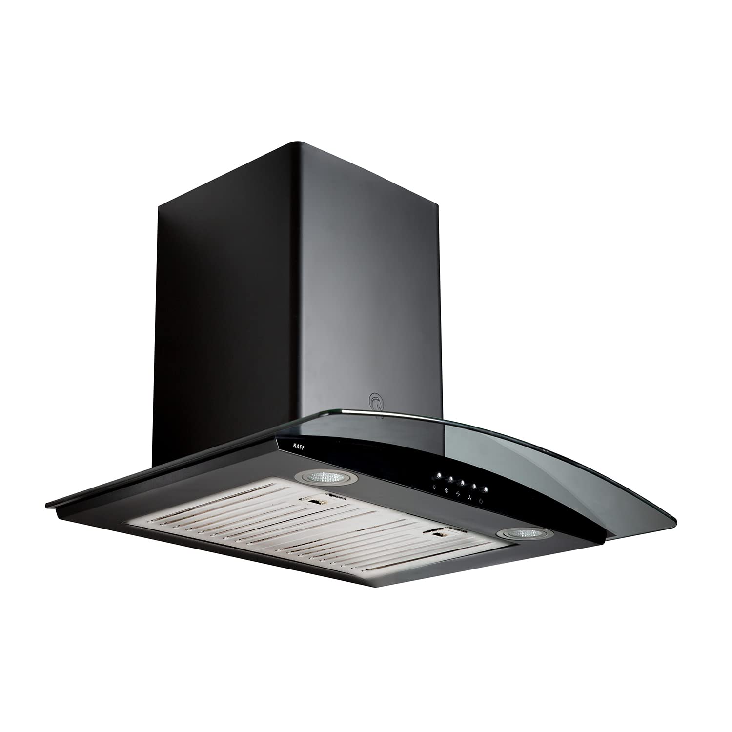 KAFF Flo BF 60 Cm Chimney | Heavy Duty Baffle Filter | Matt Black Rust Free Coating | Black Curved Tempered Glass